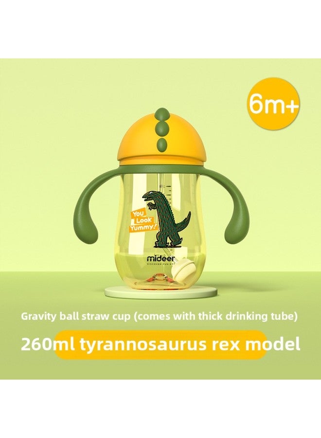 Mideer Milu Joint Model You Look Delicious Puzzle Kettle Stationery Box Tableware Umbrella Plush Toys-Color:260ml Tyrannosaurus Rex [6m + Gravity Ball Suction Cup (with Direct Drinking Tube)]] - Image 1