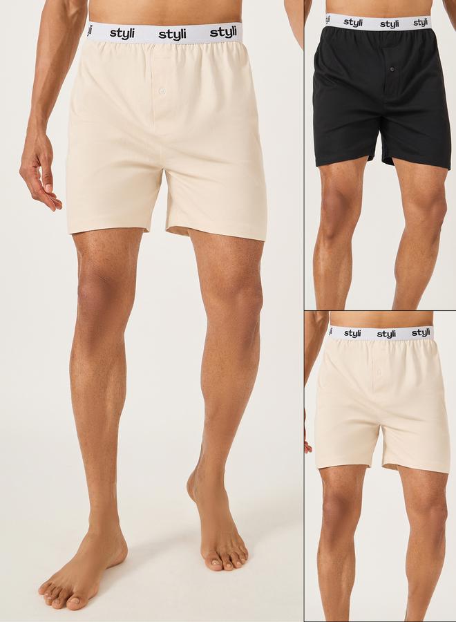 Styli Pack of 2 - Knitted Boxer With Elasticated Waistband  - Image 1