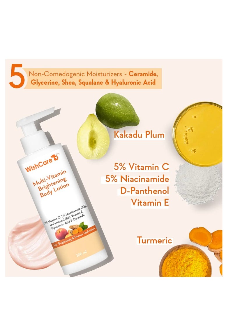 Multi Vitamin Brightening Body Lotion 5% Vitamin C 5% Niacinamide B3  Panthenol B5 Vitamin E Turmeric and Kakadu Plum  For  Men  and Women  200 Ml