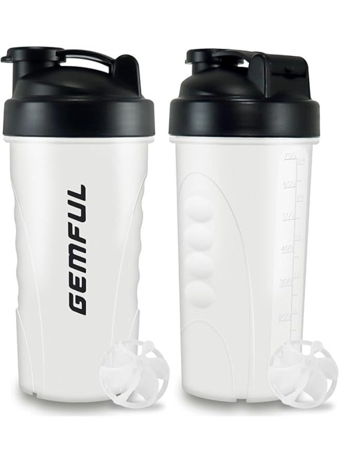 GEMFUL Shaker Bottle for Protein Mixes BPA-Free Leak Proof Smothies Mixer Water Cups 750 ML 2 Pack (2*White) - Image 1