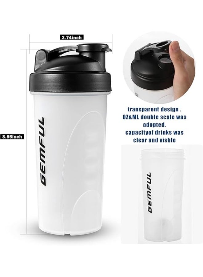 GEMFUL Shaker Bottle for Protein Mixes BPA-Free Leak Proof Smothies Mixer Water Cups 750 ML 2 Pack (2*White) - Image 4