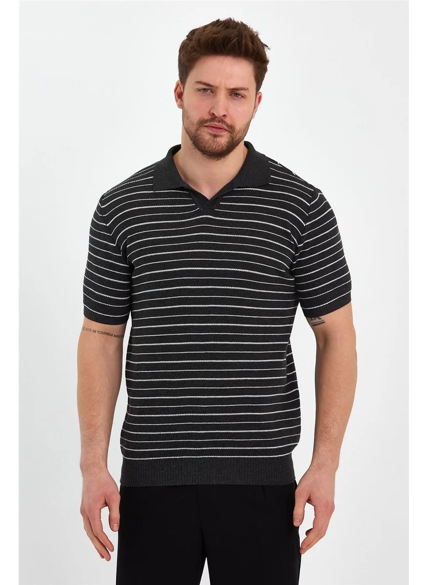 Cool Tarz Cool Style Smoke Men's Polo Collar Striped Knitwear T-SHIRT-TRZ19124R02S