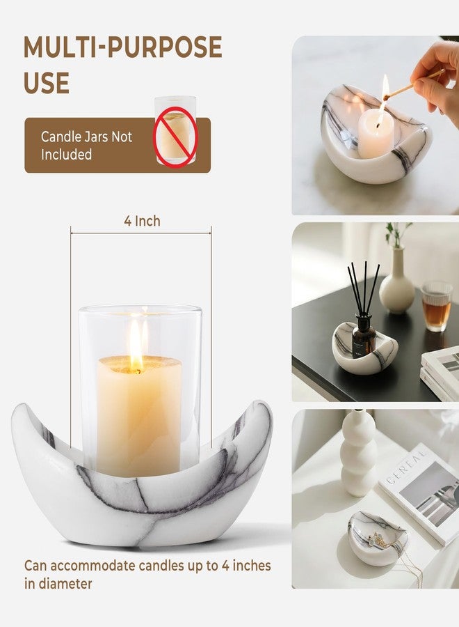WORHE Candle Holders Italy Premium Natural Lilac Marble Candlestick Holder for Jar Pillar Candles Boat-Shaped Stone Jewelry Tray Centerpiece for Wedding Dining Table Home Decor (WH092) - Image 3
