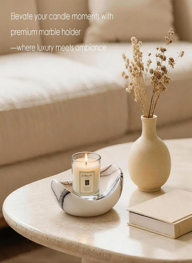 WORHE Candle Holders Italy Premium Natural Lilac Marble Candlestick Holder for Jar Pillar Candles Boat-Shaped Stone Jewelry Tray Centerpiece for Wedding Dining Table Home Decor (WH092) - Image 4