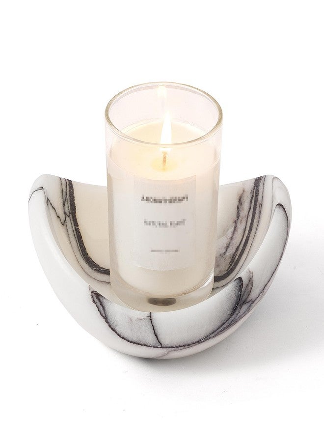 WORHE Candle Holders Italy Premium Natural Lilac Marble Candlestick Holder for Jar Pillar Candles Boat-Shaped Stone Jewelry Tray Centerpiece for Wedding Dining Table Home Decor (WH092) - Image 1