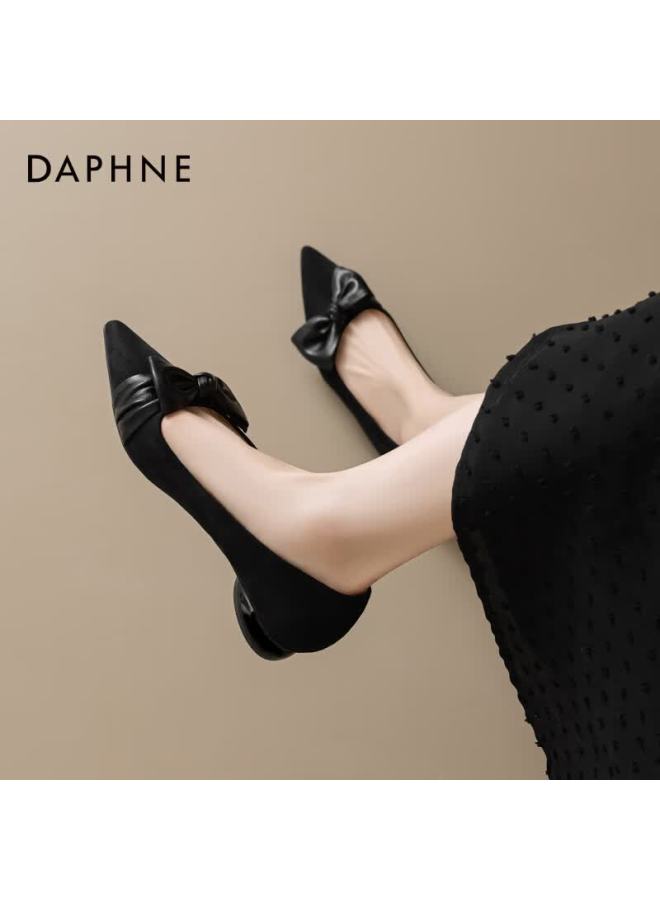 Daphne Women's Leather Flats Bowknot Decor Elegant Low Heel Pointed Toe Black Size 35 - Image 5