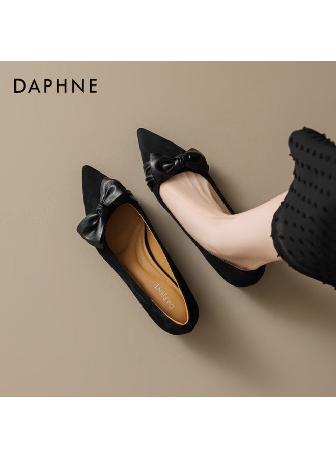 Daphne Women's Leather Flats Bowknot Decor Elegant Low Heel Pointed Toe Black Size 35 - Image 1