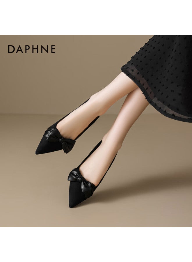 Daphne Women's Leather Flats Bowknot Decor Elegant Low Heel Pointed Toe Black Size 35 - Image 4