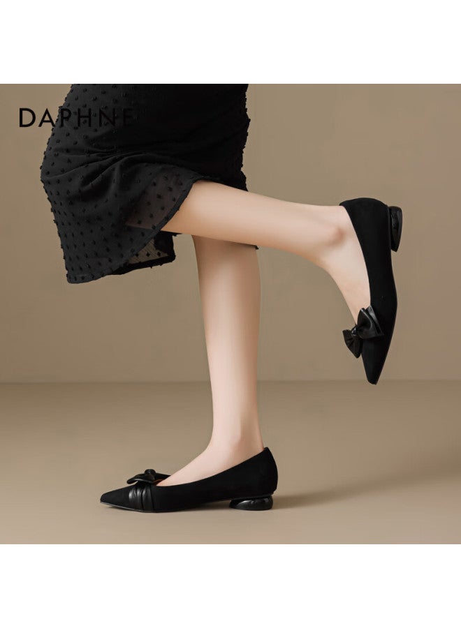 Daphne Women's Leather Flats Bowknot Decor Elegant Low Heel Pointed Toe Black Size 35 - Image 3