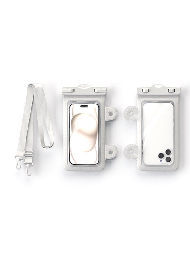 Double Suction Cup Waterproof Phone Case Touchable Screen Transparent Mobile Phone Waterproof Bag Full View Thick Strap,2 Pack Phone Dry Bags Pvc Universal Diving Phone Bag For Outdoor Travel(YS22 white)