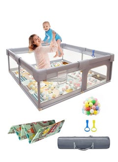 شو وو XIUWOO Baby Playpen ، سياج للأطفال مع حصيرة لعب 180 * 200 * 65 سم سياج للأطفال الصغار مع مصاصات مضادة للانزلاق مركز نشاط محمول مع كرات (رمادي)  - Image 1