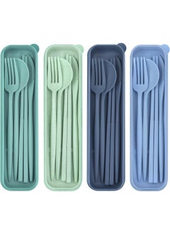 4 Sets Reusable Utensils Set, Travel Utensils with Case, Reusable Utensils for Lunch Box accessories, Portable Chopsticks Knife Fork and Spoon Lunch Utensils Set for Work,Travel or Daily use