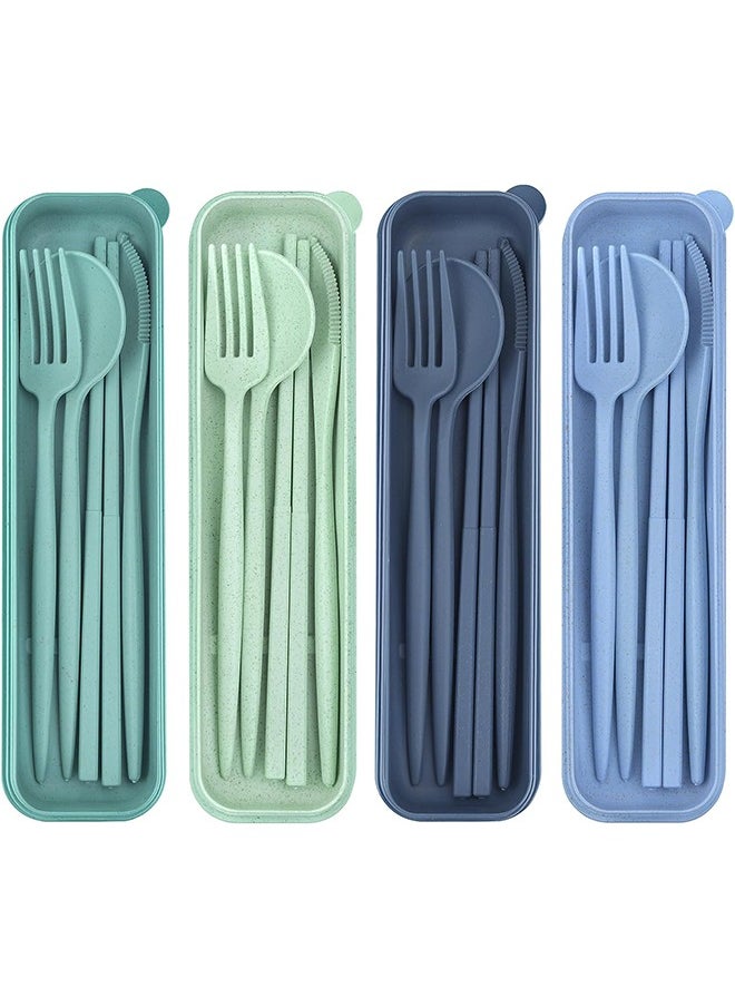 Generic - 4 Sets Reusable Utensils Set, Travel Utensils with Case, Reusable Utensils for Lunch Box accessories, Portable Chopsticks Knife Fork and Spoon Lunch Utensils Set for Work,Travel or Daily use - Image 1