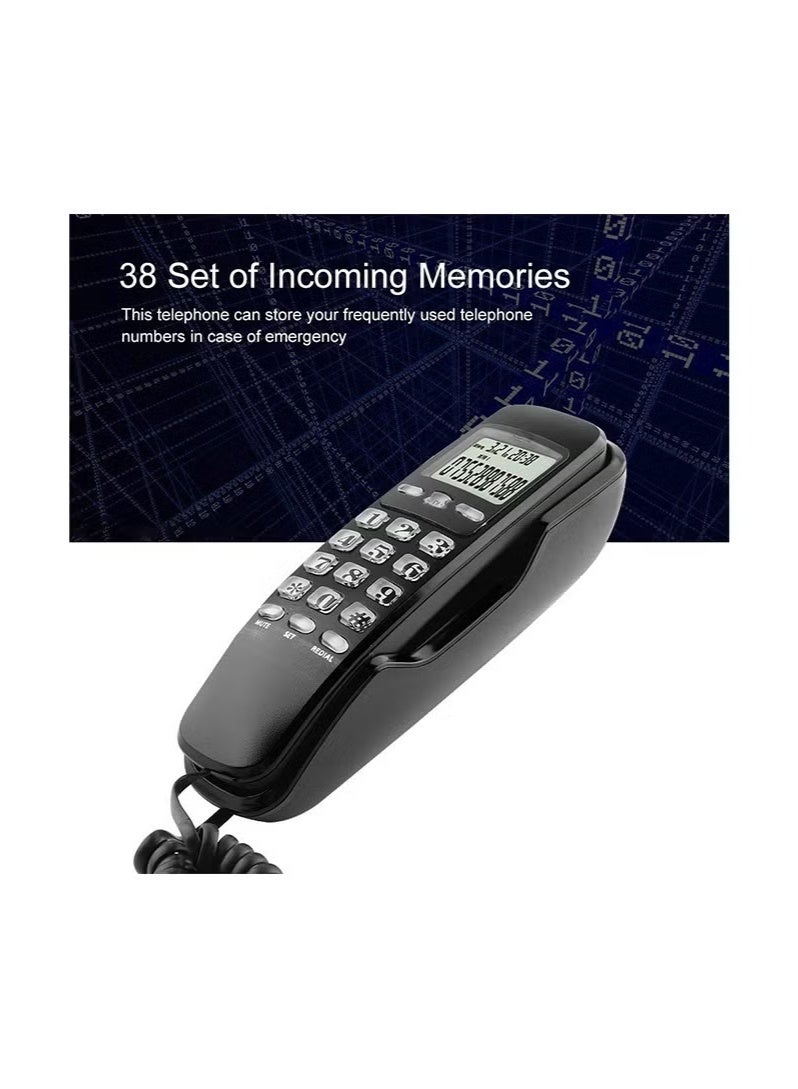 Mini Wired DTMF/FSK Wall-Mount Telephone with LCD Display for Caller ID, Home/Office/Hotel Landline Phone with 38-Number Memory/Redial Function (Black) - Image 5