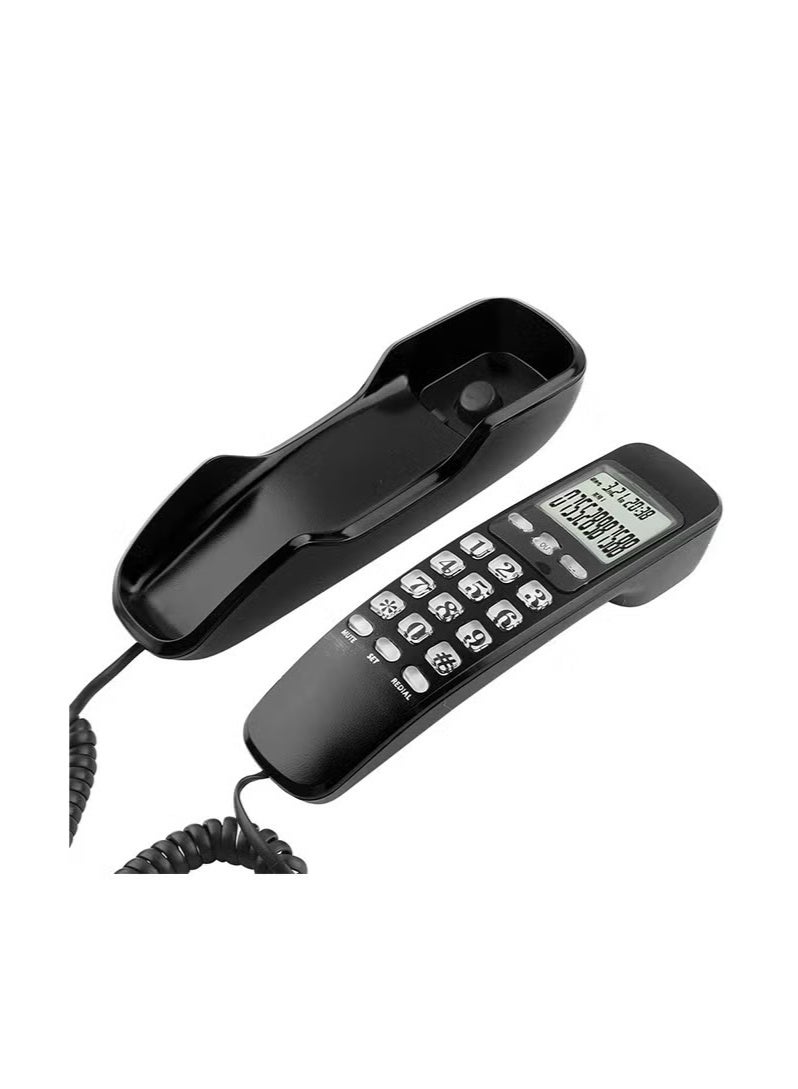 Mini Wired DTMF/FSK Wall-Mount Telephone with LCD Display for Caller ID, Home/Office/Hotel Landline Phone with 38-Number Memory/Redial Function (Black) - Image 2