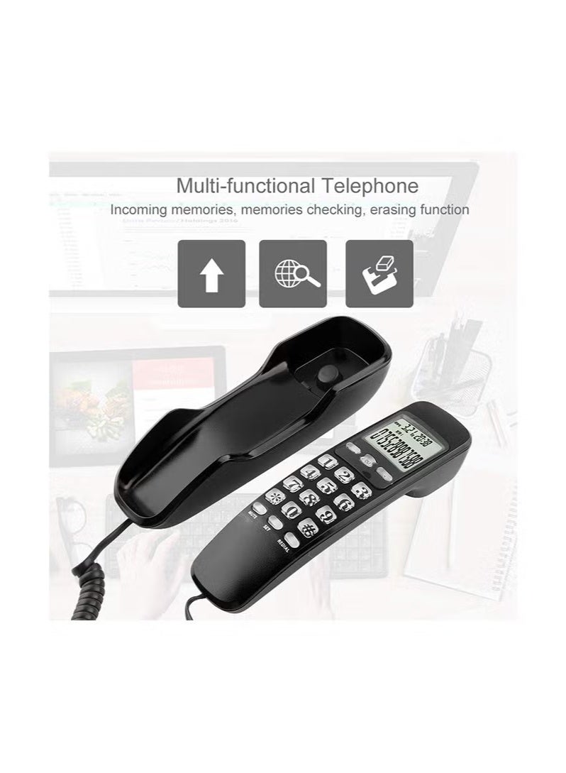 Mini Wired DTMF/FSK Wall-Mount Telephone with LCD Display for Caller ID, Home/Office/Hotel Landline Phone with 38-Number Memory/Redial Function (Black) - Image 4