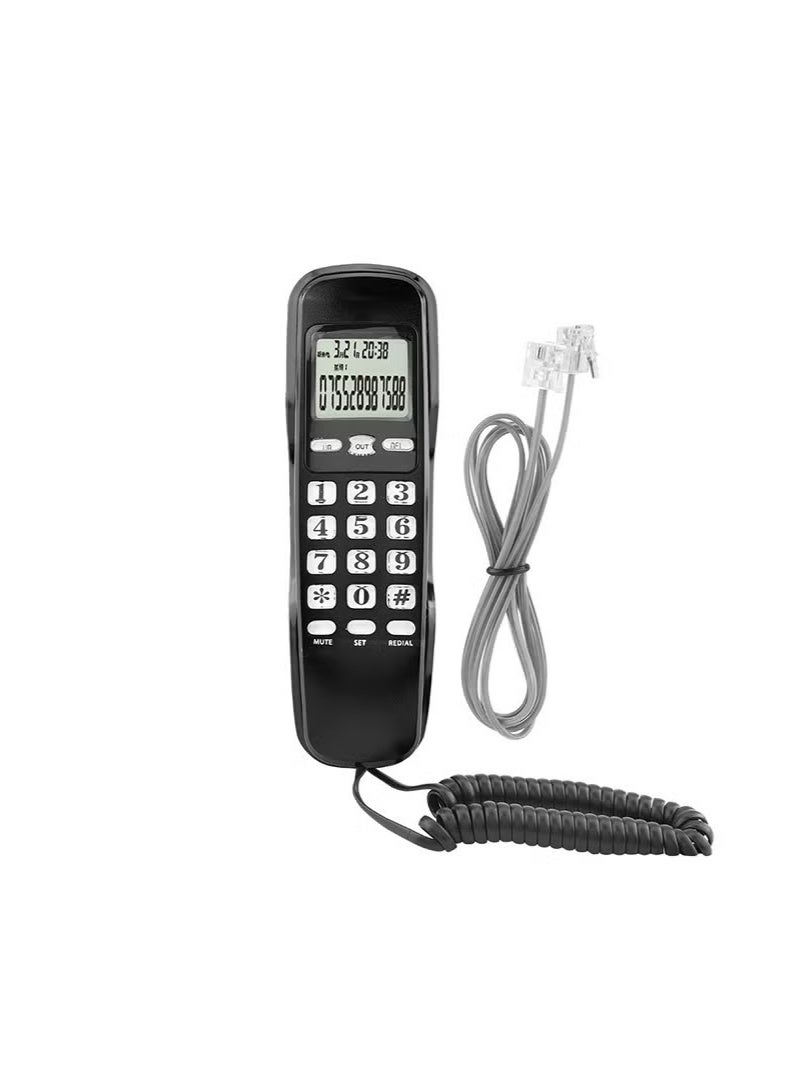 Mini Wired DTMF/FSK Wall-Mount Telephone with LCD Display for Caller ID, Home/Office/Hotel Landline Phone with 38-Number Memory/Redial Function (Black) - Image 1