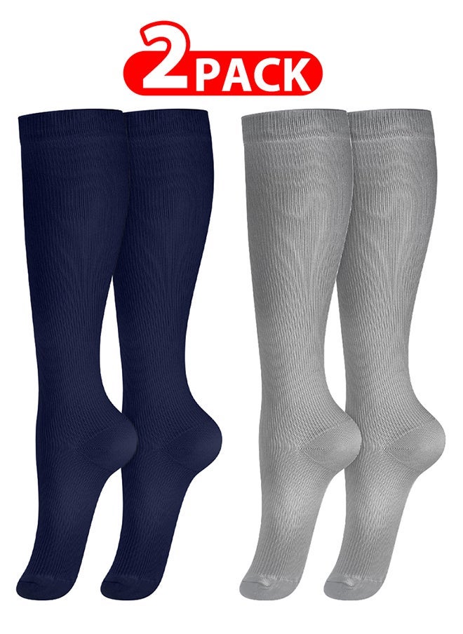 VITION 2 Packs Men and Women's Compression Socks 15-20 mmHg Moderate Pressure Medical Quality Support Best Comfort Fit Moisture Wicking Circulation Travel Blue/Grey S/M  - Image 1