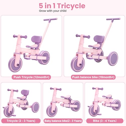 Bobike Toddler Bike with Push HandleTricycles for 1 to 3 Years Old Toddler Tricycle with Push Handle for Boy Girl Baby Balance Bike with Adjustable Seat Height and Removable Pedal Deep Purple - Image 5