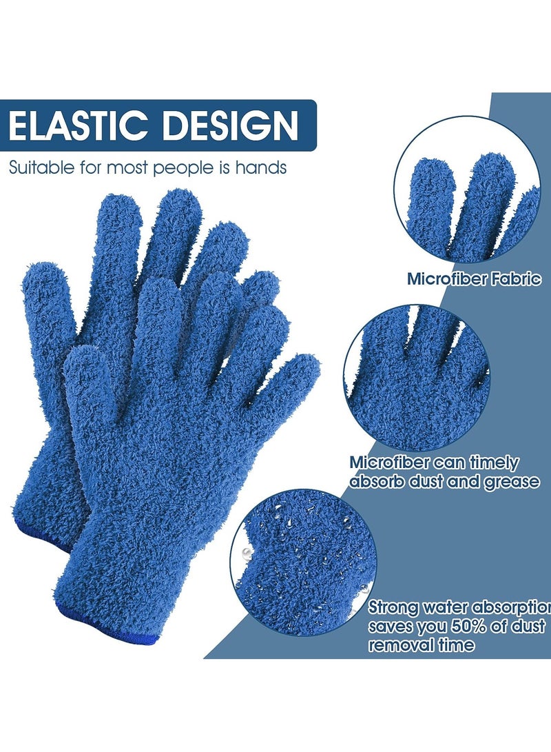 Sibba 4 Microfiber Dusting Cleaning Gloves Mittens Washable Reusable House Cleaning Kitchen Dust Removal Mitts Blinds Mirrors Furniture Garden Car Hard to Reach Corners Gap Blue and Rose Red  - Image 2