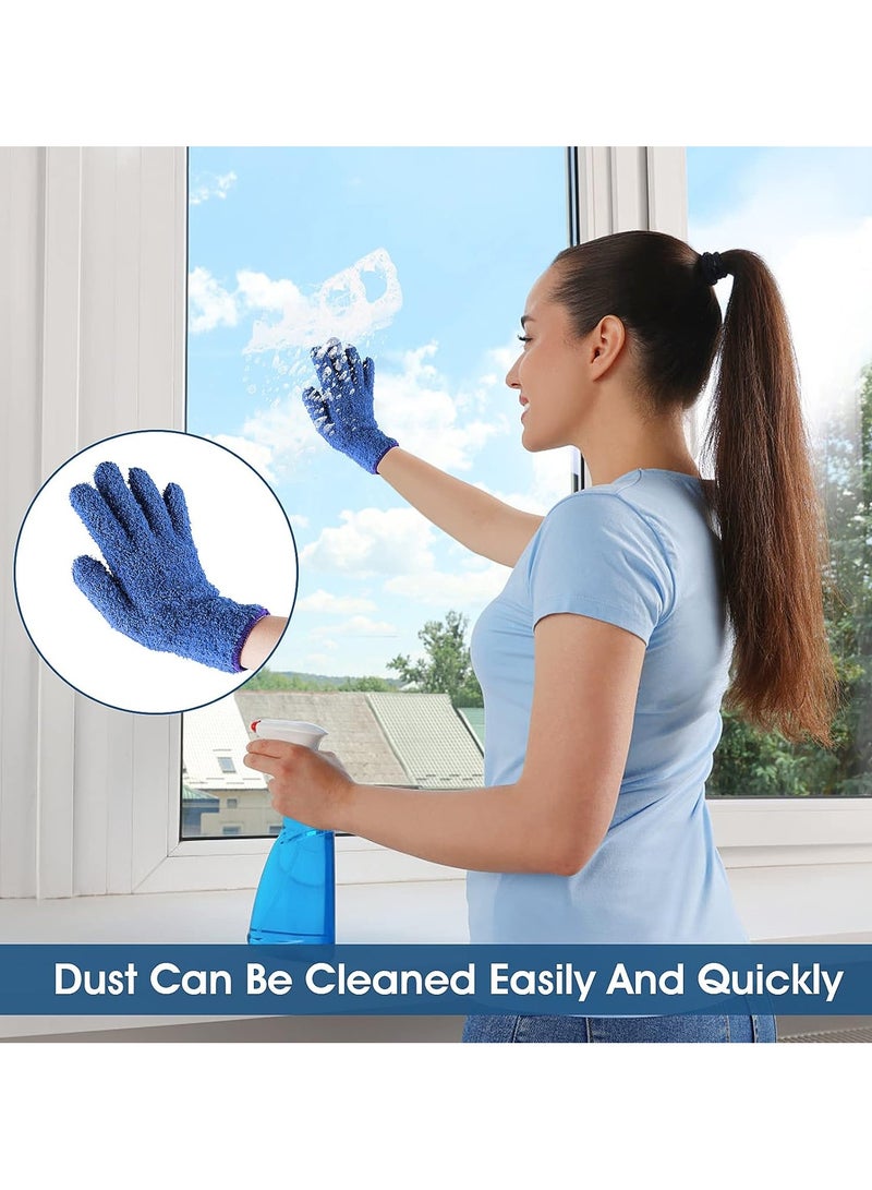 Sibba 4 Microfiber Dusting Cleaning Gloves Mittens Washable Reusable House Cleaning Kitchen Dust Removal Mitts Blinds Mirrors Furniture Garden Car Hard to Reach Corners Gap Blue and Rose Red  - Image 3