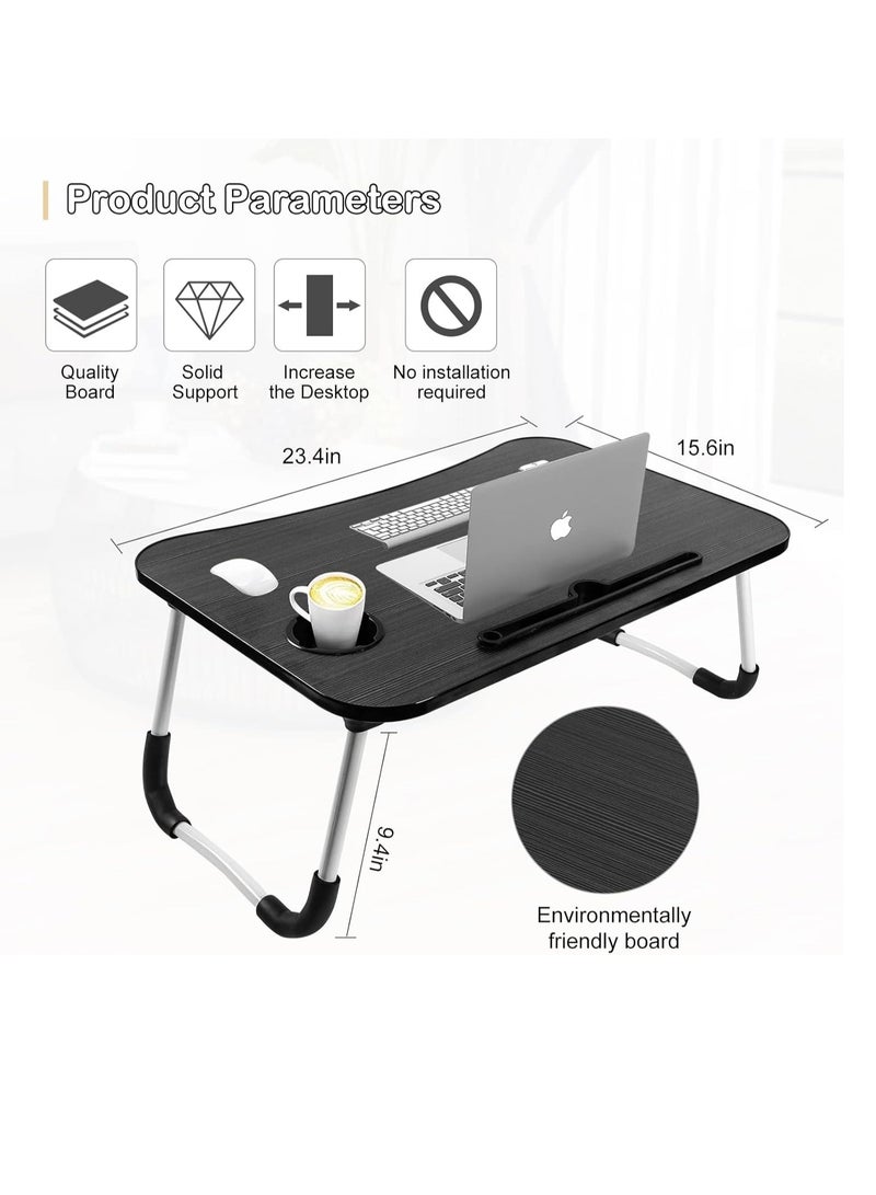 Meetion Portable Folding Laptop Desk for Bed，With iPad and Cup Holder Adjustable Lap Tray Notebook Stand， Foldable Non-Slip Legs Reading Table Tray for working，studying，camping 60x40x28cm Black - Image 2