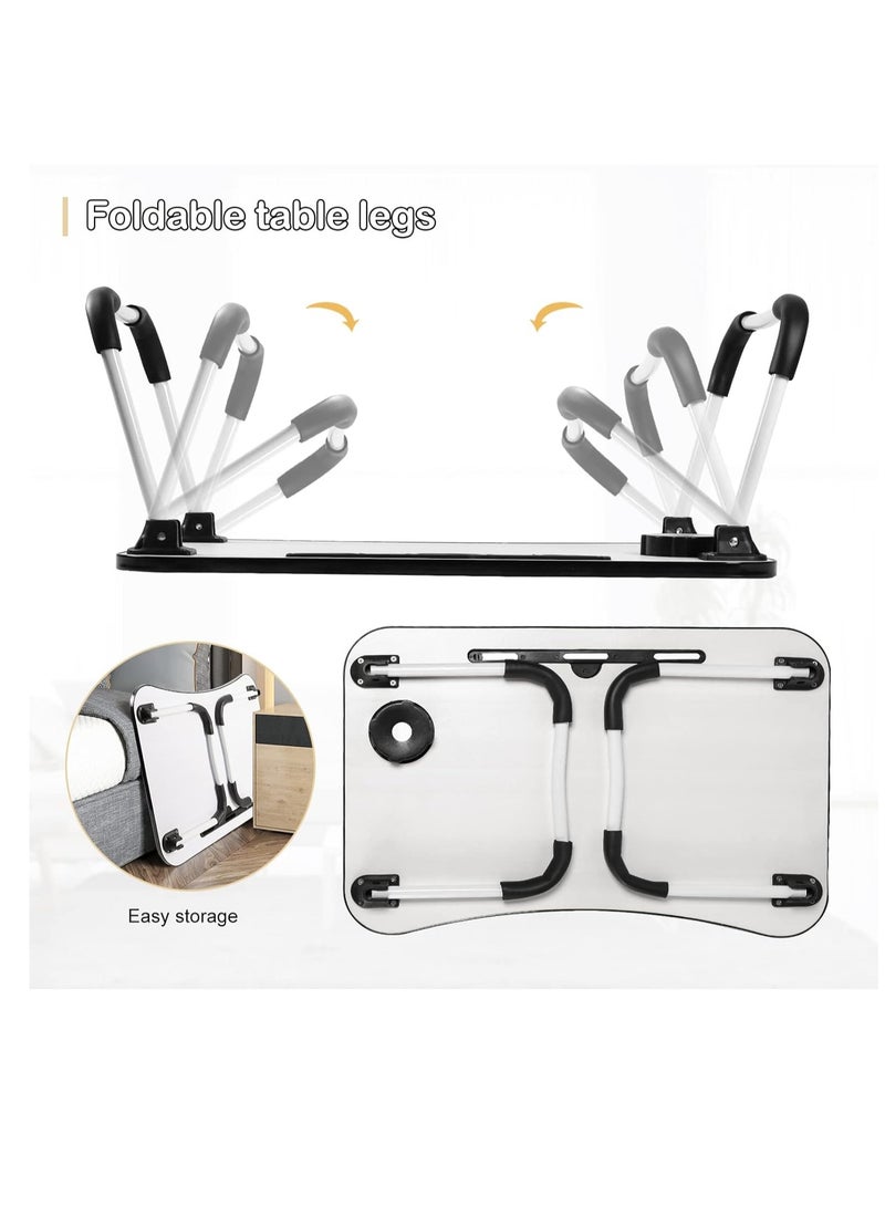 Meetion Portable Folding Laptop Desk for Bed，With iPad and Cup Holder Adjustable Lap Tray Notebook Stand， Foldable Non-Slip Legs Reading Table Tray for working，studying，camping 60x40x28cm Black - Image 4