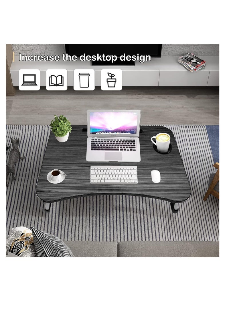Meetion Portable Folding Laptop Desk for Bed，With iPad and Cup Holder Adjustable Lap Tray Notebook Stand， Foldable Non-Slip Legs Reading Table Tray for working，studying，camping 60x40x28cm Black - Image 5