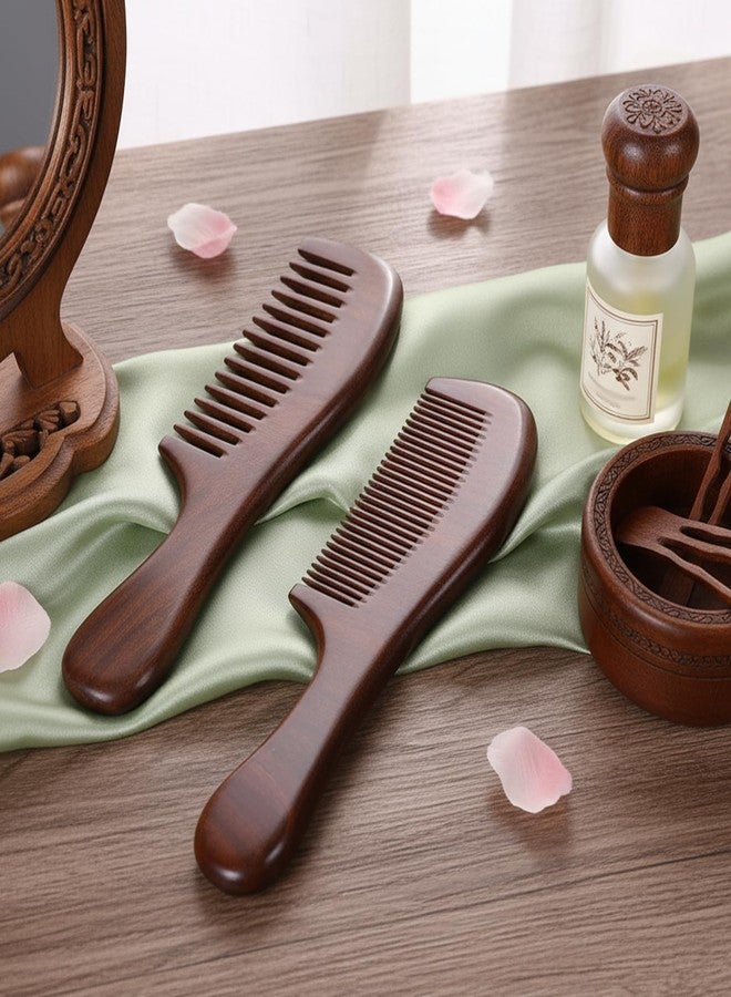 Exircy 2 Pcs Sandalwood Comb Set Wide and Fine Tooth Comb Wooden Detangling Anti-static Natural Wood Combs Green Handmade Sandalwood Combs for Women Men Straight Curly Dry Wet Hair - Image 3