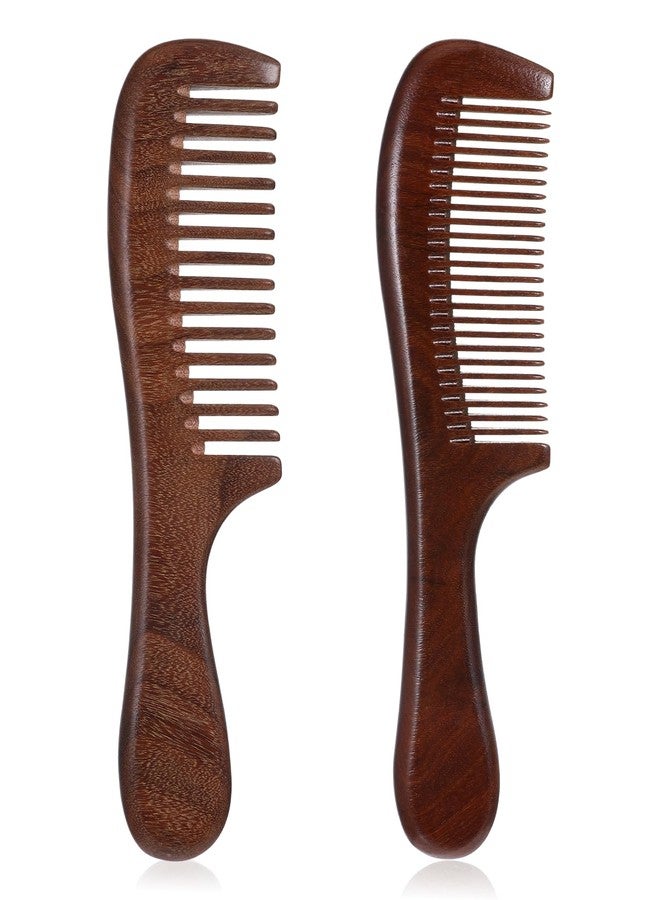 Exircy 2 Pcs Sandalwood Comb Set Wide and Fine Tooth Comb Wooden Detangling Anti-static Natural Wood Combs Green Handmade Sandalwood Combs for Women Men Straight Curly Dry Wet Hair - Image 1