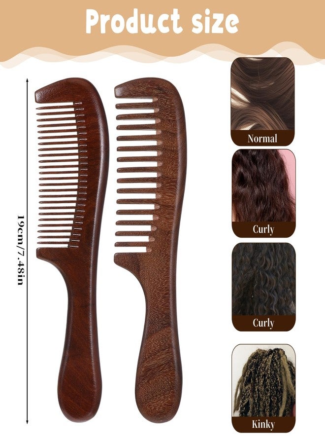 Exircy 2 Pcs Sandalwood Comb Set Wide and Fine Tooth Comb Wooden Detangling Anti-static Natural Wood Combs Green Handmade Sandalwood Combs for Women Men Straight Curly Dry Wet Hair - Image 2