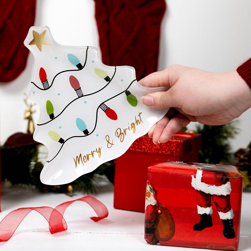 Pavilion Gift Company Pavilion Gift Company  Christmas  8 Glassware Christmas Tree Shaped Christmas Winter Seasonal Holiday Lights Candy Dish Festive Serving Dish - Image 4