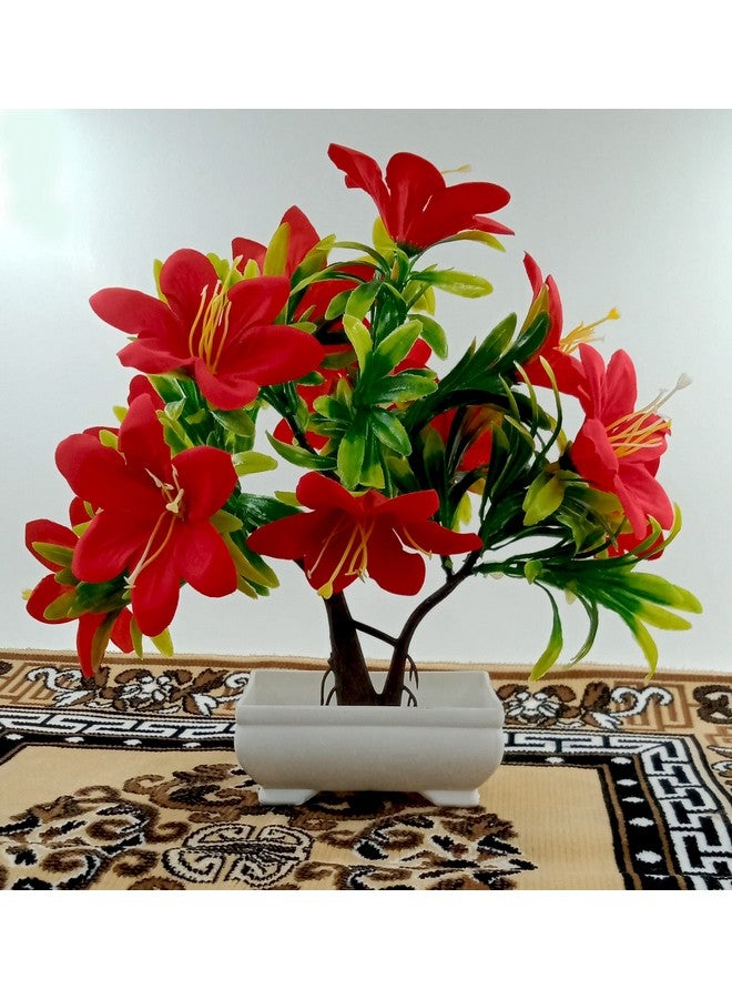 Resilience Lily Flower Artificial Plant with Fancy Plastic Pot, with Fancy Flower for Home, Party Cum Office Decoration with Height of 9.4 inches/24 cm and Width of 10 Inches/25 cm, Red - Image 3