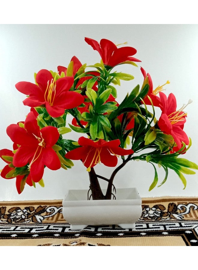 Resilience Lily Flower Artificial Plant with Fancy Plastic Pot, with Fancy Flower for Home, Party Cum Office Decoration with Height of 9.4 inches/24 cm and Width of 10 Inches/25 cm, Red - Image 1