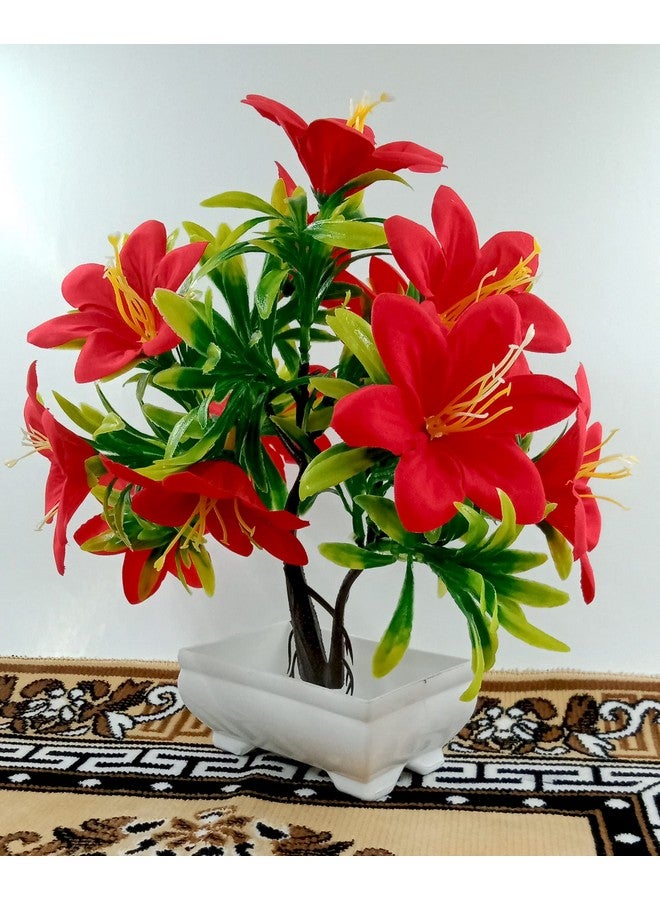 Resilience Lily Flower Artificial Plant with Fancy Plastic Pot, with Fancy Flower for Home, Party Cum Office Decoration with Height of 9.4 inches/24 cm and Width of 10 Inches/25 cm, Red - Image 2