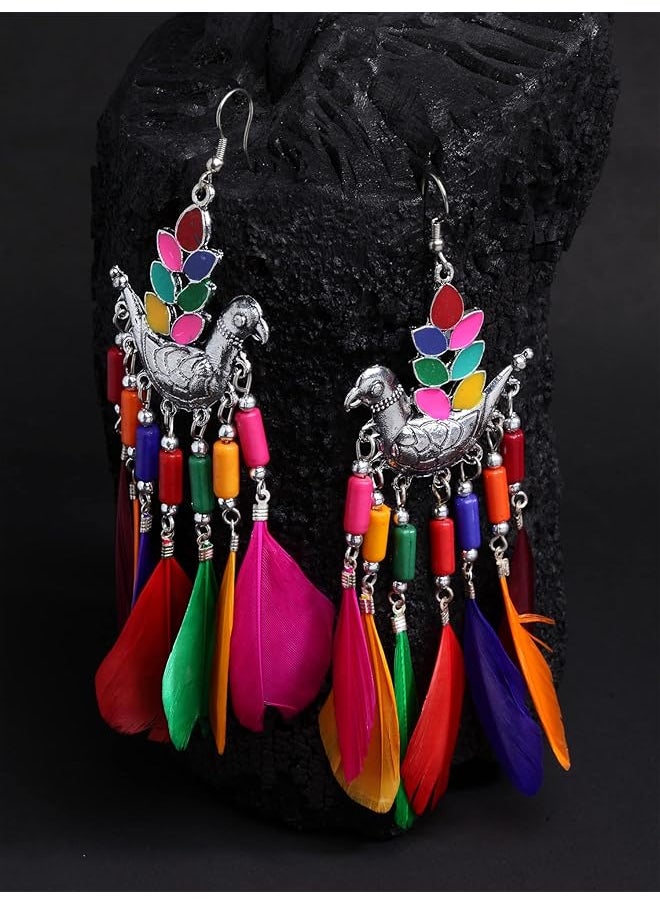 Shining Diva Fashion Latest Stylish Oxidized Feather Earrings For Women And Girls 11232Er  - Image 4