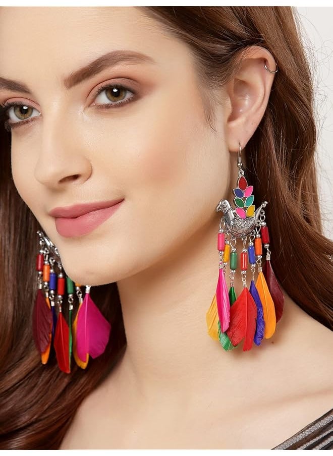 Shining Diva Fashion Latest Stylish Oxidized Feather Earrings For Women And Girls 11232Er  - Image 2