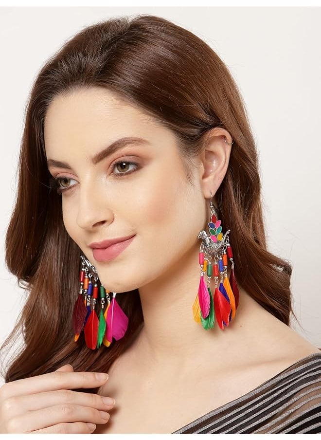 Shining Diva Fashion Latest Stylish Oxidized Feather Earrings For Women And Girls 11232Er  - Image 5