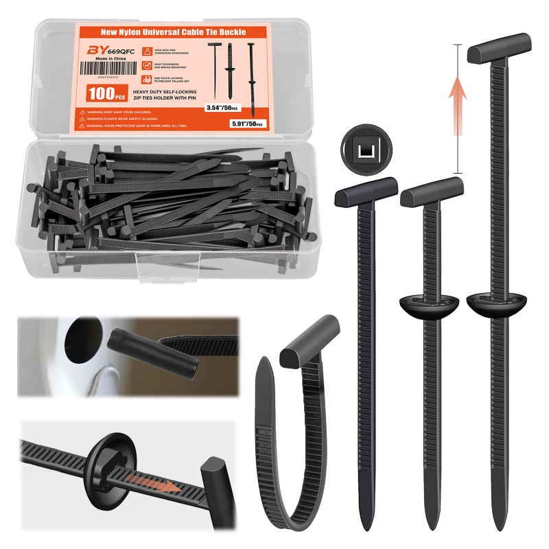 BY669QFC 100 PCS 2026 New Upgrade Nylon Universal Cable Tie Buckle with Clear Storage Box DoubleSided Style Cable Tie Buckle 591IN Extended Length Zip Tie for Car Repair Fender Bumper Trunk Liner - Image 3