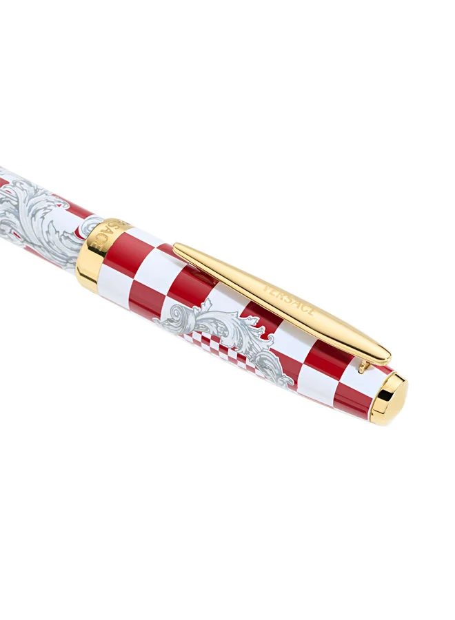 فيرزاتشي Checkerboard Gold Clip Silver Red Barocco Pattern Roller Pen with Blue Ink for Men
