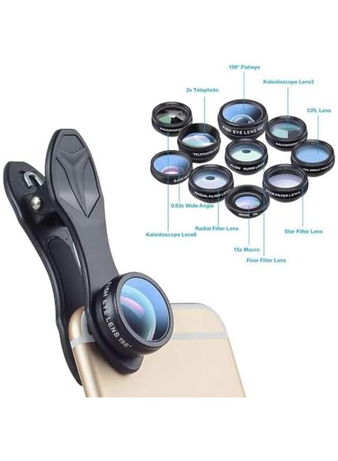 إيروريكس مجموعة عدسات كاميرا الهاتف 10 في 1، عدسة عين السمكة ذات الزاوية العريضة، عدسة ماكرو، مرشح Cpl، عدسة منظار الكالييدوسكوب وعدسة تلسكوب 2X للهواتف الذكية - Image 2