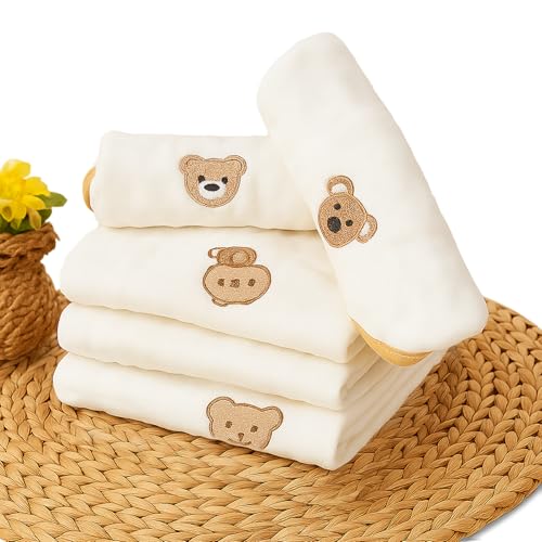 Koochie-Koo Muslin Cloth for New Born Baby 6 Layer 26 * 26Cm - 500 GSM (Pack of 5) Soft Cotton Face Towels Napkins & Burp Cloths Gentle Reusable Baby Wipes Multipurpose Hand & Face Cleaning Cloth - Image 1