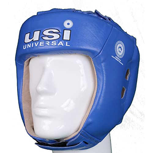 USI UNIVERSAL Boxing Headguard, 615CG Amateur Contest Headguard, Hide Leather, Multiple Layers of Padding for Greater Shock Absorbing Adjustable Web Closure & Strap(Size M, Blue) - Image 1