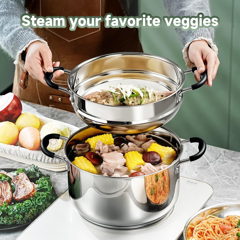 SLOTTET Stainless Steel Kitchen Cookware Set,11 Piece Pots and Pans Set with Steamer,Heat-resistant Handle,Non-Toxic,Induction,Oven,Dishwasher Safe - Image 5