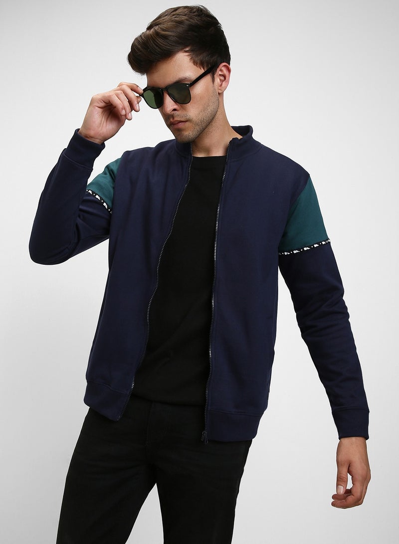 Dennis Lingo Regular Fit Navy Mock Neck Sweatshirt for Men - Polycotton, Colourblocked, Full Sleeves, Knitted Fabric  - Image 5