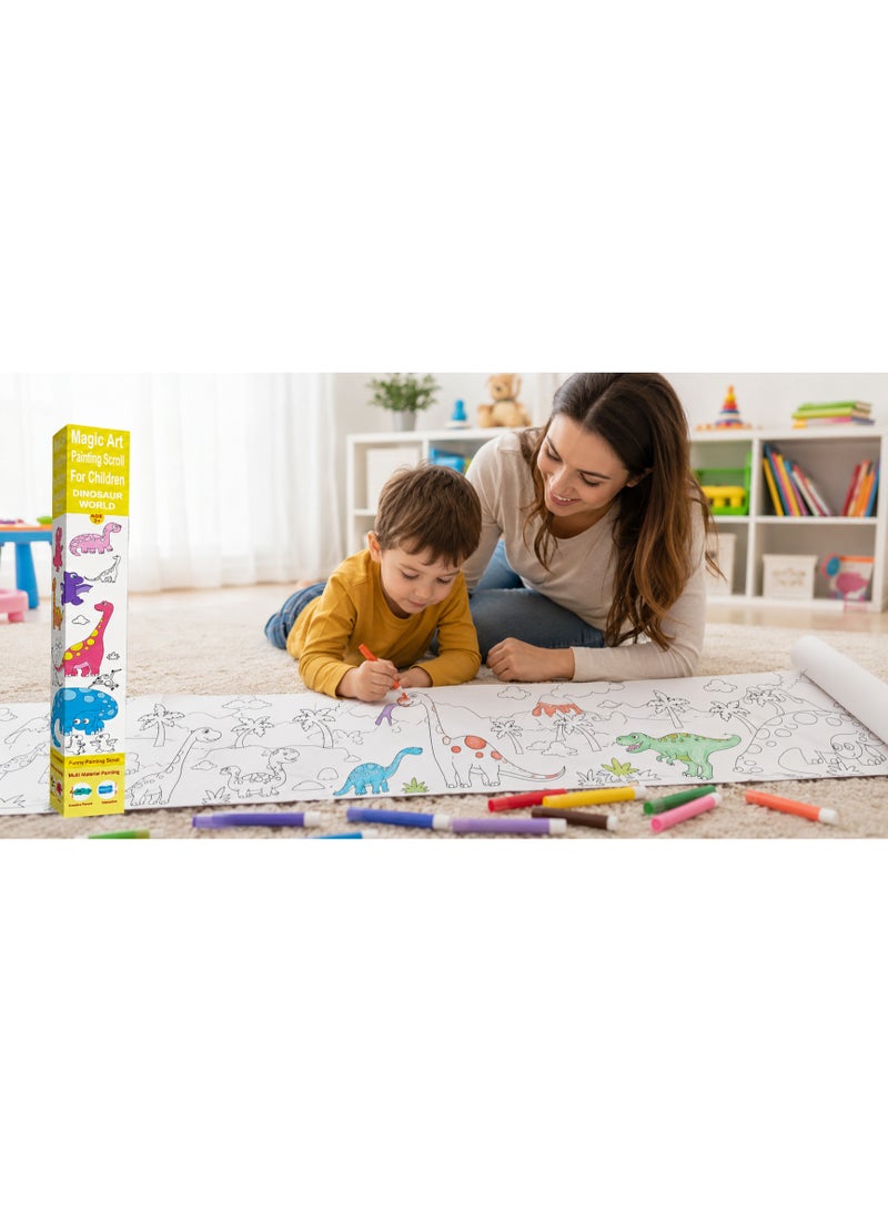 ماجيك ارت رول تلوين أطفال عالم الديناصورات 3 متر × 30 سم، ورق رسم وتلوين طويل للأطفال، رول رسم وتلوين برسومات الديناصورات، نشاط فني وإبداعي للأطفال من عمر 3 سنوات فأكثر - Image 5