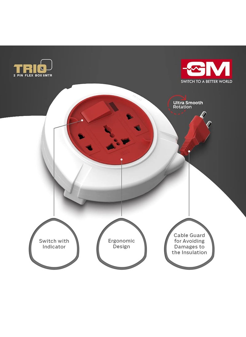 GM GM 3041 Trio 2 Pin Flex Box 5 Mtr with Indicator International Socket  - Image 2