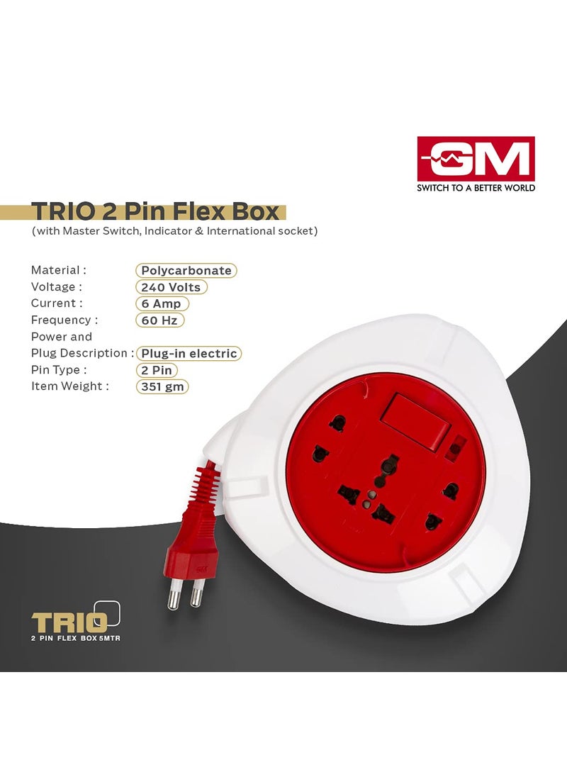 GM GM 3041 Trio 2 Pin Flex Box 5 Mtr with Indicator International Socket  - Image 4