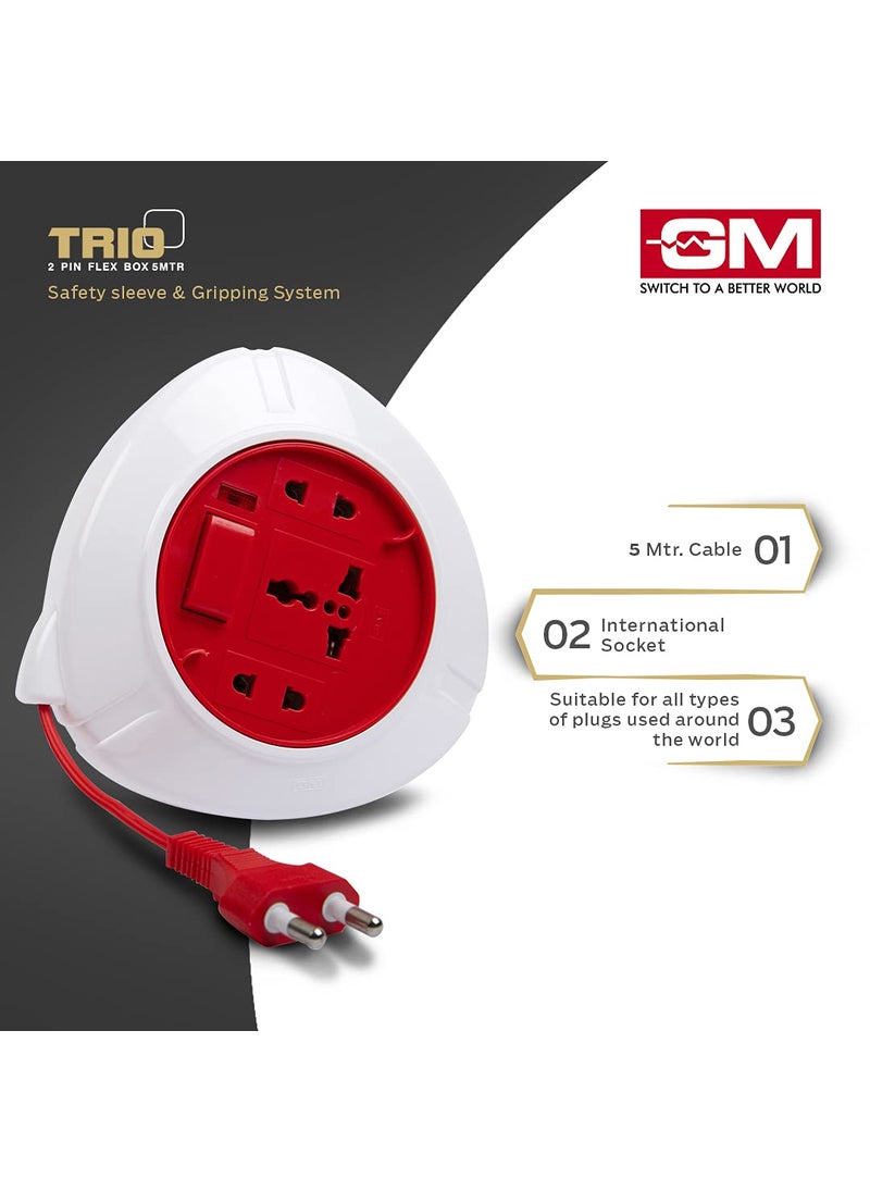 GM GM 3041 Trio 2 Pin Flex Box 5 Mtr with Indicator International Socket  - Image 3