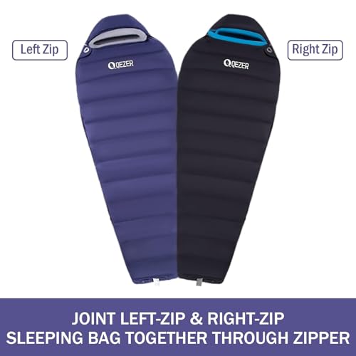 QEZER Down Mummy Sleeping Bag for Adults, 18°F to -11°F Cold Weather Winter Lightweight Compact for Camping Backpacking Hiking, Snow Camping Sleeping Bag with 600 Fill Power Down - Image 5